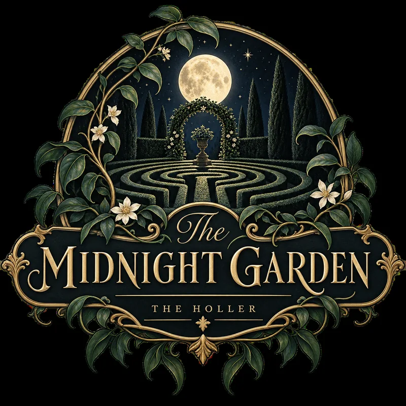 The Midnight Garden at The Holler botanical labyrinth emblem